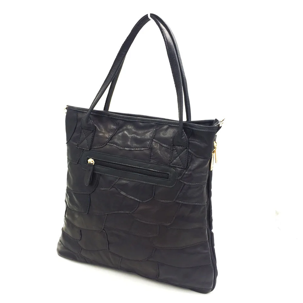 Женская большая сумка из натуральной кожи с цветочным дизайном, женская наплечная сумка из овчины, кожа черного цвета