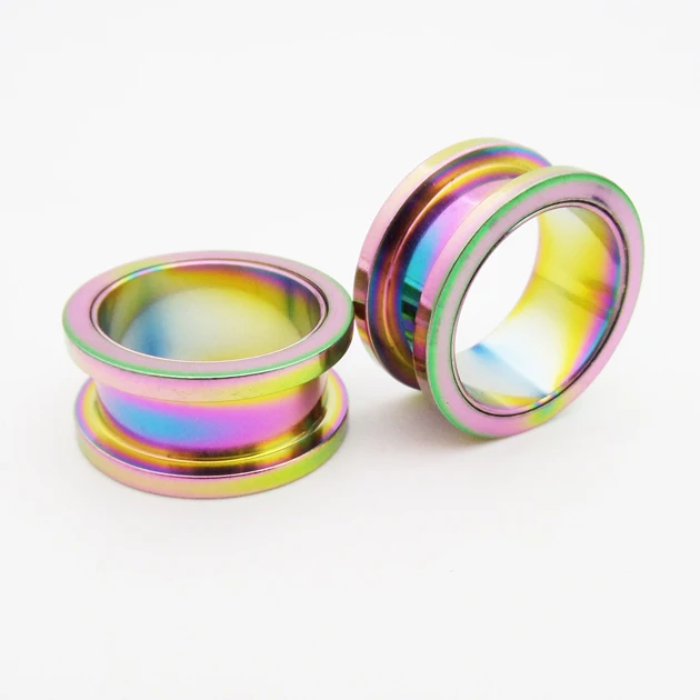 2pcs/lot 316L Surgical Steel Rainbow Ear Gauge Plugs And Tunnels 4mm