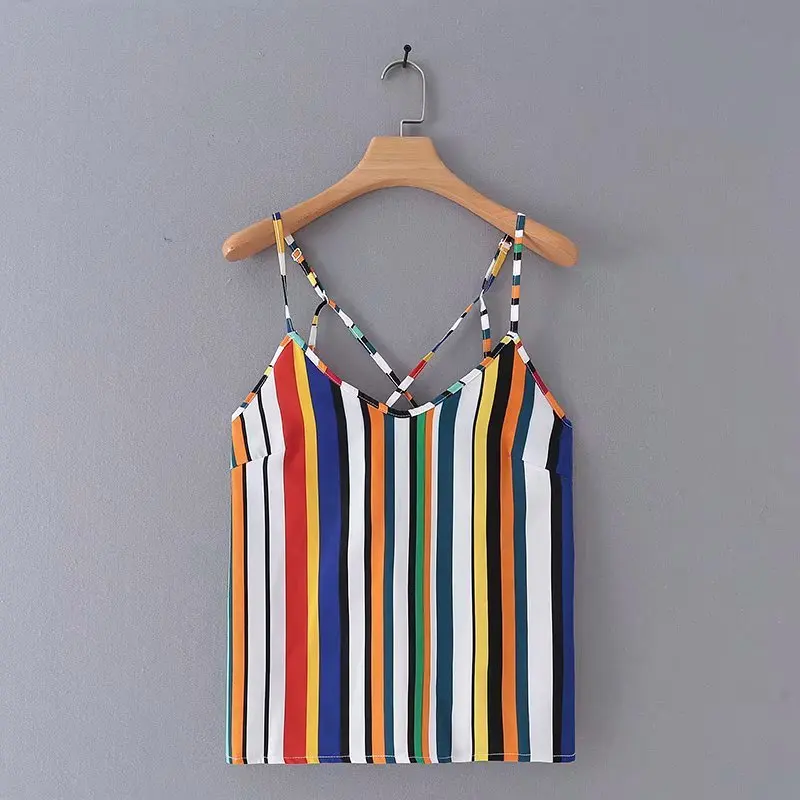 

YD30-8900 European and American fashion stripe printing suspender jacket