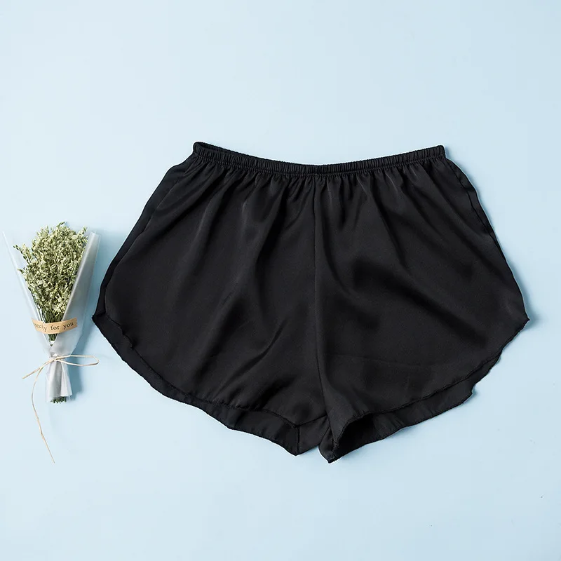 Сексуальные женские летние безопасные короткие штаны, шелковые атласные дышащие шорты под юбки, повседневные свободные бесшовные мягкие шорты для мальчиков - Цвет: Черный