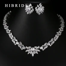 HIBRIDE Women Fashion Luxury White Gold Color Necklace Earrings Bridal Wedding Jewelry Sets For Gifts N-73