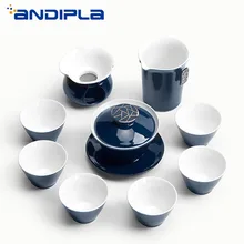 9 шт. чайная посуда винтажный Японский стиль Ji синяя глазурь золотая линия фарфоровый чайный сервиз 1 чайник Gaiwan 6 чайных чашек 1 ярмарка чашка 1 фильтр комплект