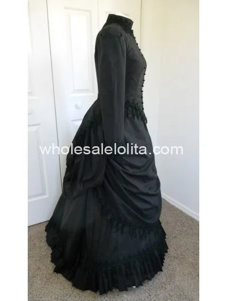 

18th Century Popular Mourning Victorian Bustle Dress with Bodice/Party Dress/Function dress
