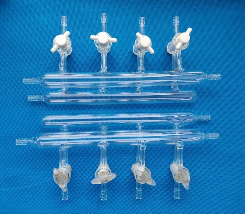 3, 4, 5 Ports Double Line Glass Vacuum Gas Manifold Schlenk Line With