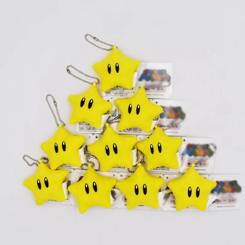 

Free Shipping Super Mario Cute Mini Yellow Stars Plush Keychain Soft Dolls Small Pendant Kids Gift 10 Pcs/lot 2" 5 CM