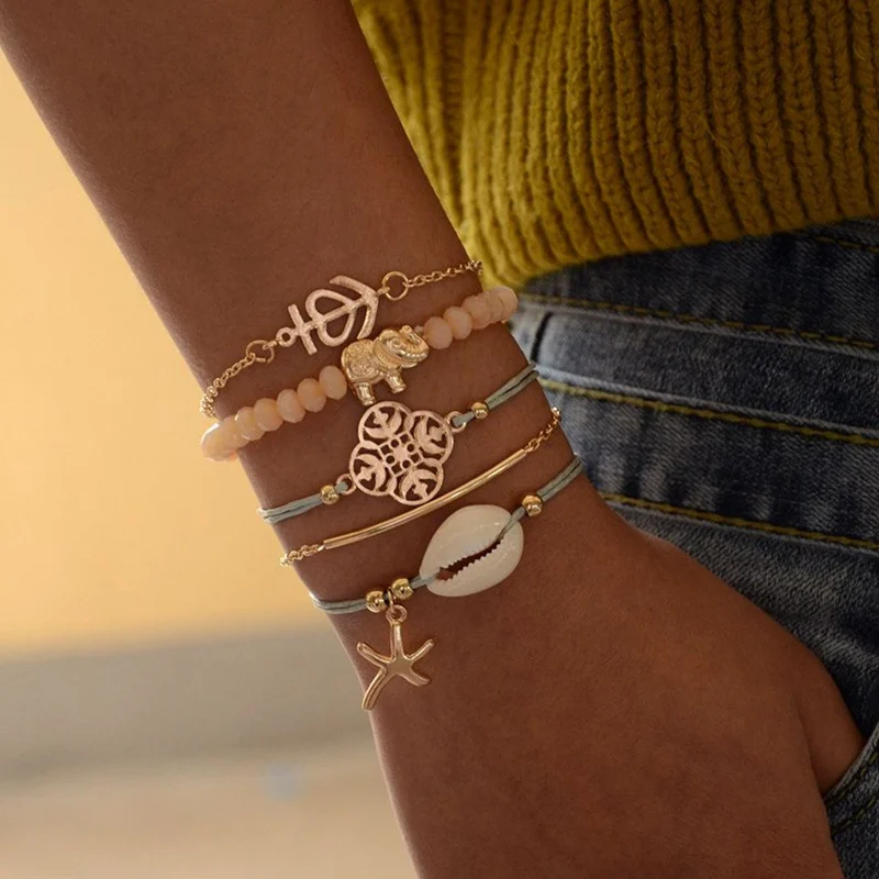 5 шт./компл. богемные натуральные Медузы животных шармы браслеты для женщин модные бусины Strand браслеты наборы ювелирных изделий подарки