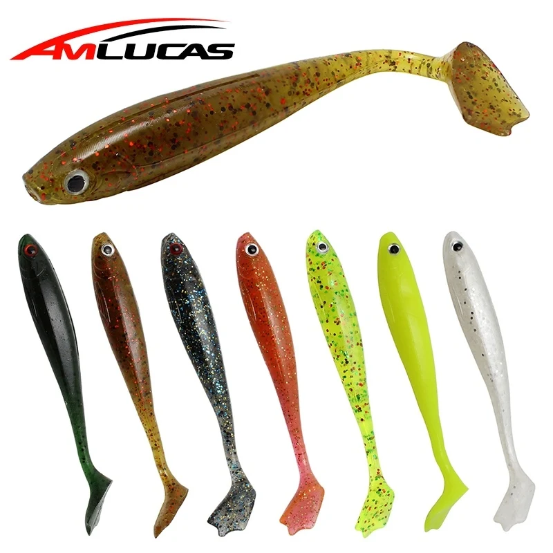 

Amlucas 4pcs Jig Head Soft Lure 9cm 5g Artificial Fishing Bait Abdomen open Paddle Tail Swimbait Bass Minnow Fake Fish WW1003