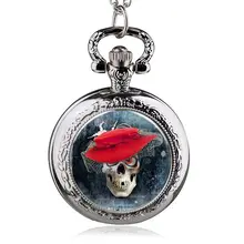Лучшие продажи кварцевые карманные часы череп с красной шляпой шаблон брелок цепи часы мужские и женские лучший подарок HB959-11