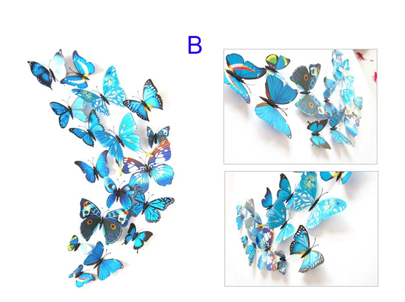 Рождественский Декор, 12 шт., ПВХ, 3d бабочка, Настенный декор, бабочки, настенные наклейки, художественные наклейки, украшение для дома, комнаты, стены, искусство