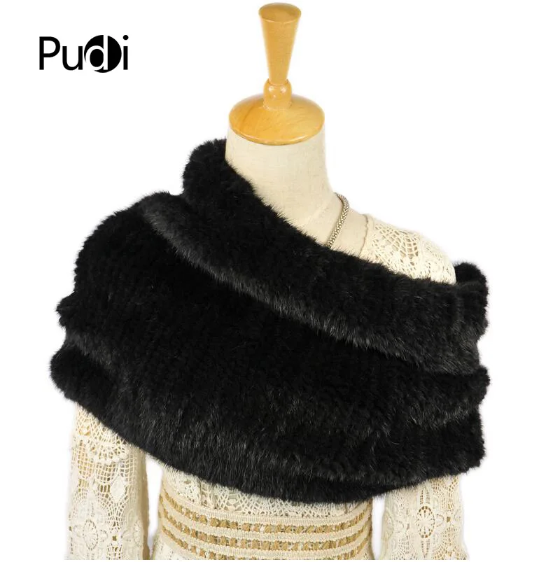 

SCM047 100% real genuine mink fur black scarf women's mink winter shawl warmer solid fashion scarves