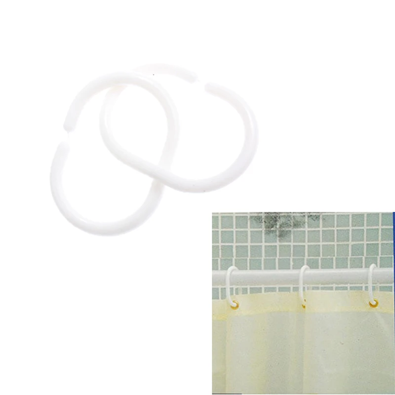 

12Pcs White Shower Curtain Hooks Hanger Plastic C type Ring Bath Drape Loop Clasp for Curtain Home Decoration