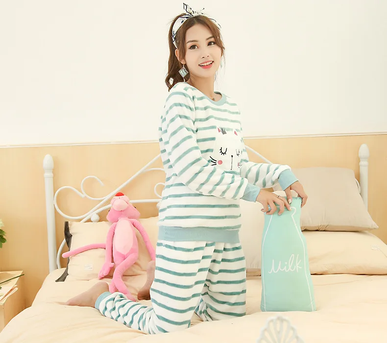 Women Autumn Spring Pajamas Long Sleeve Night Wear Clothes Stripe O-Collar Pajama Suits Women Nighty 2018 Sleeping Clothes JW337 (27)