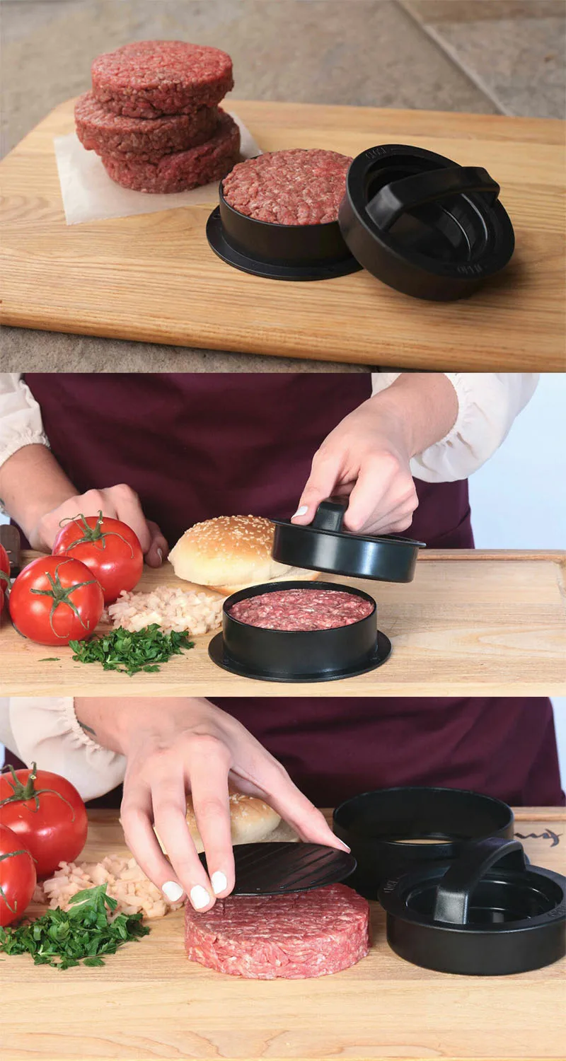 GOONBQ 3 шт./компл. круглый Форма форма для гамбургера Пластик для бургеров из мяса Пресс пресс-форм говядина форма для гамбургера Кухня аксессуары
