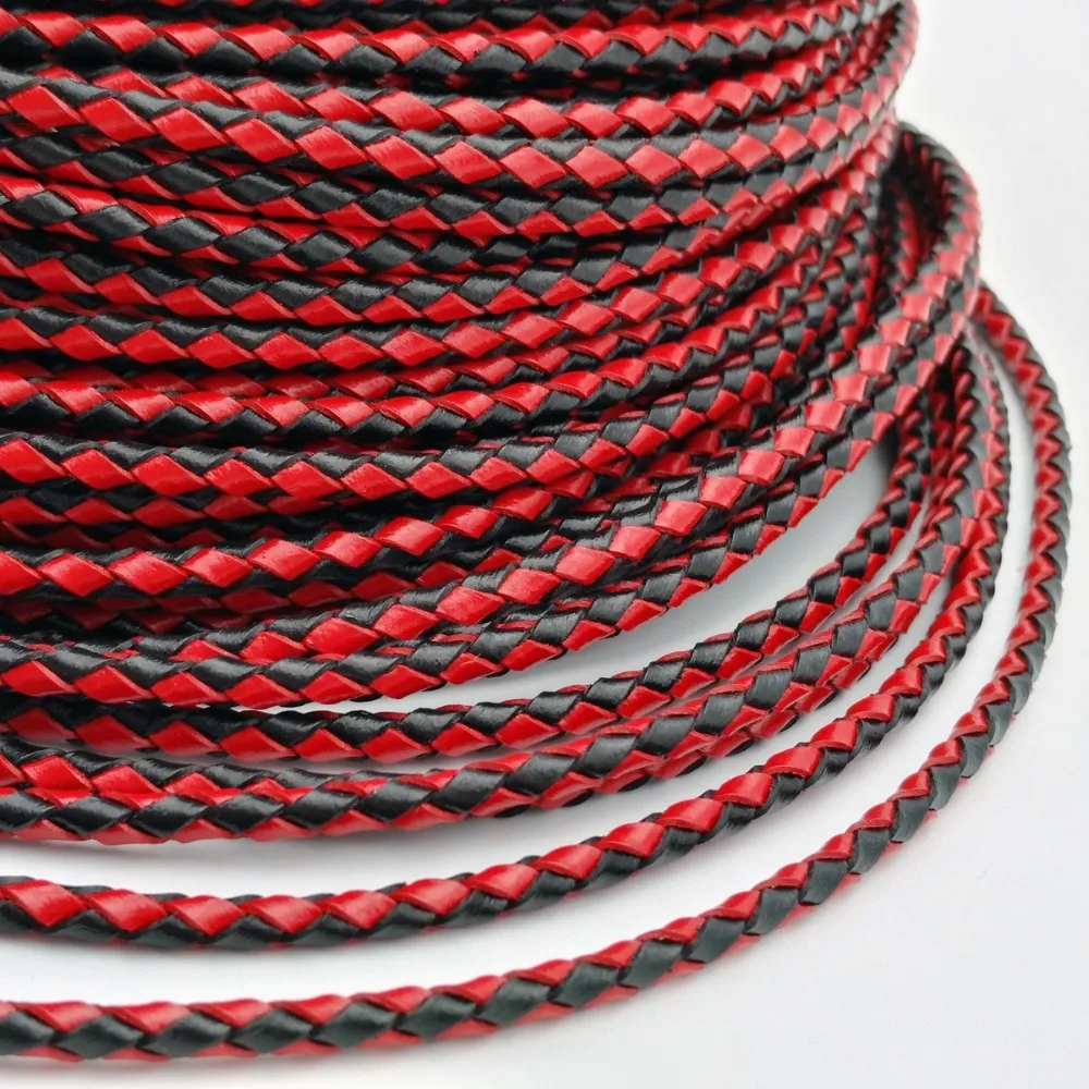 3 мм круглый черный и красный плетеный ремешок из натуральной кожи браслет ожерелье изготовление кожаного шнура