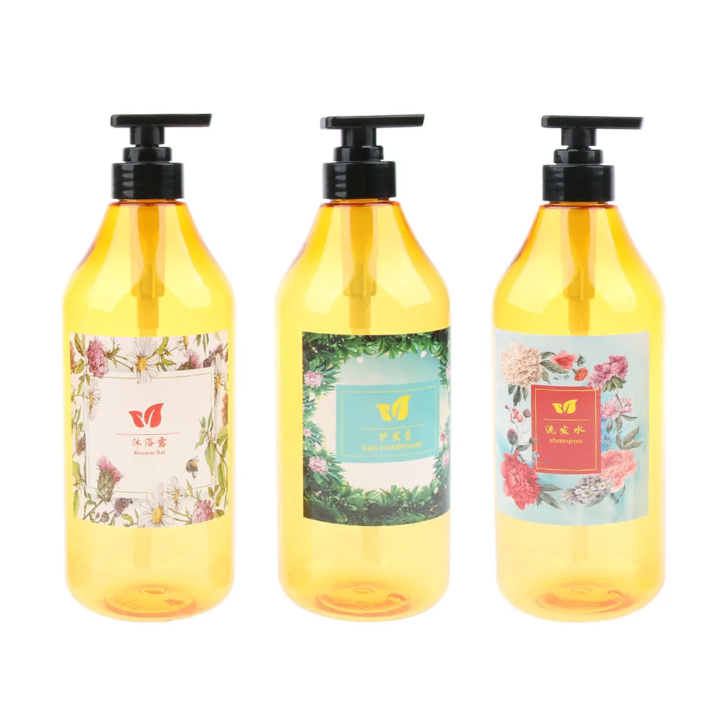 3x 1000ml Refillable Liquid Shampoo Dispenser Container Pump Bottle For Home