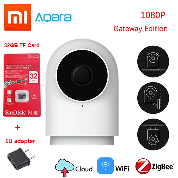 1080 P, Xiaomi Aqara, умная камера G2, шлюз, версия Zigbee, связь, IP, Wi-Fi, беспроводная, облачная, домашняя, безопасность, смарт-устройство - Цветной: add EU 32G