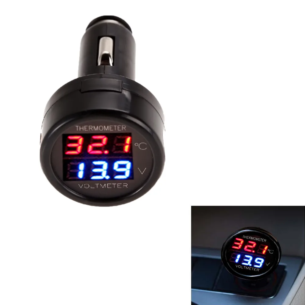 Red Blue LED Display LED Car Voltmeter Thermometer Auto Car 12V/24V Temperature Meter Voltmeter