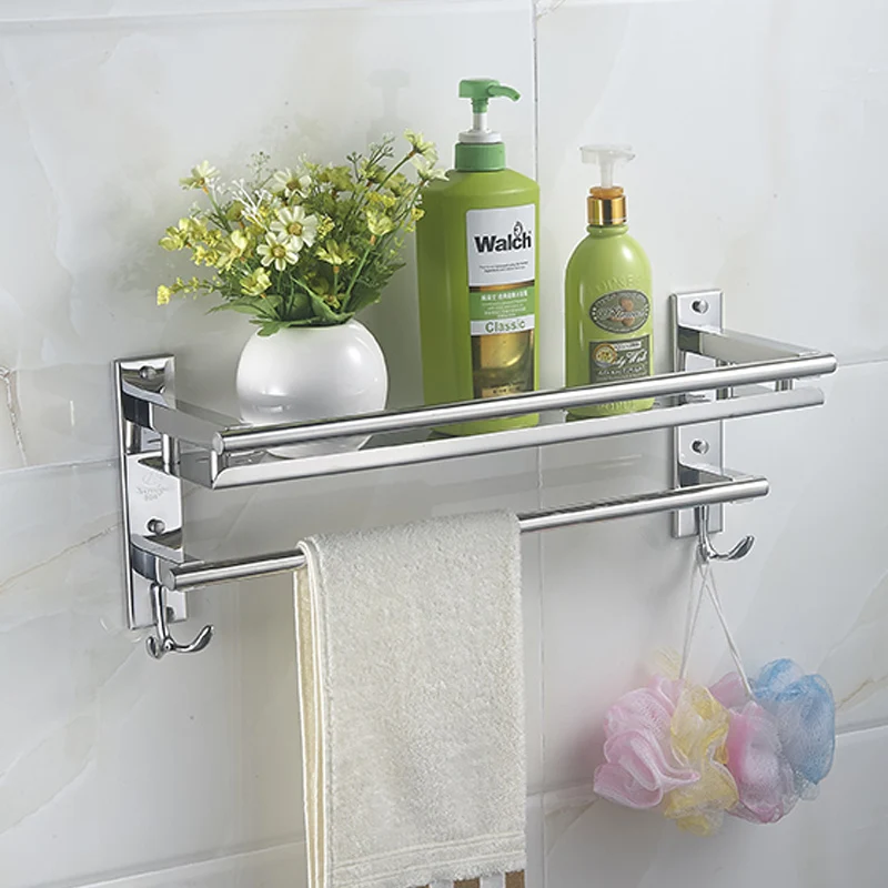 MTTUZK Free shipping DIY 304 stainless steel bathroom shelving bracket monolayer towel bar with hooks with