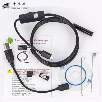 TRINIDAD WOLF 1M/2M/5M 5.5mm Endoscope Camera USB Android Endoscope Waterproof 6 LED Borescope Inspection Camera For Android PC