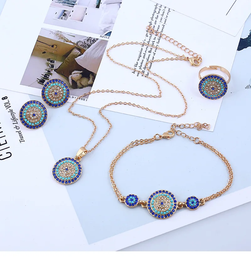 5pcs/set Jewelry Necklace Micro Pave Zircon Turkish Evil Eye set