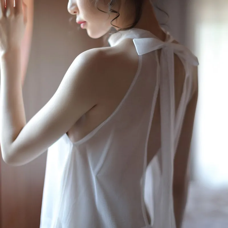 Летнее женское белье, марлевые сексуальные ночные рубашки, Дамская перспективная кружевная вышитая женская сексуальная ночная рубашка без рукавов