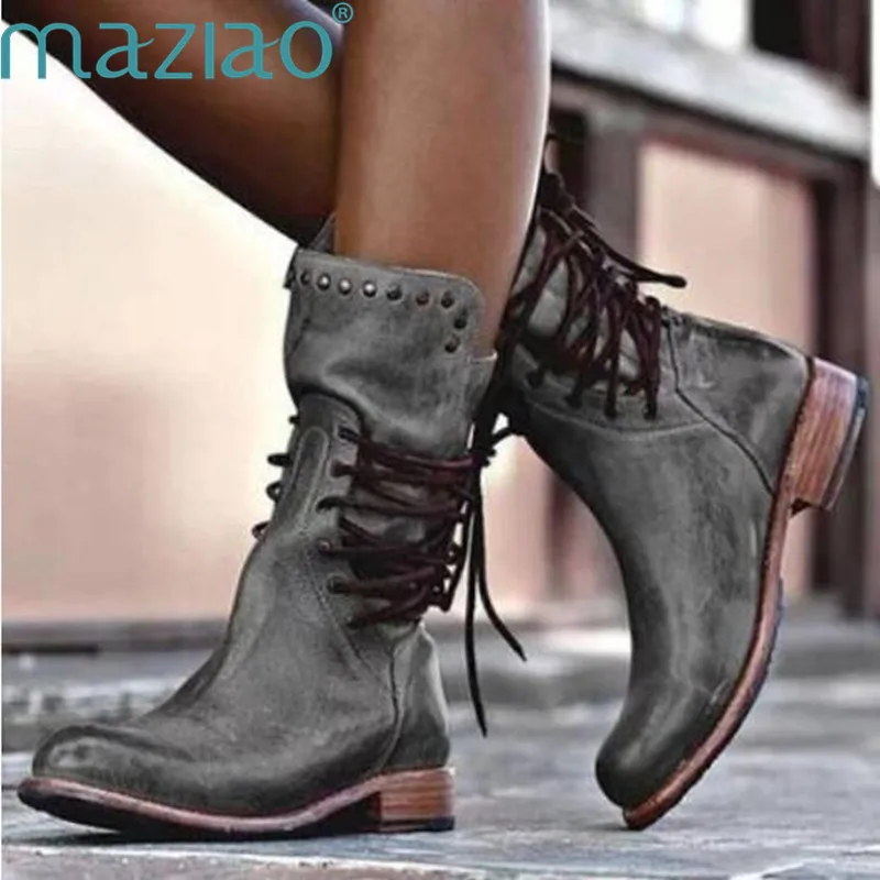 

Winter Boots Round Head Short Plush Thick Heel Warm Comfortable Low Heel Leather Boots Women Genuine MAZIAO