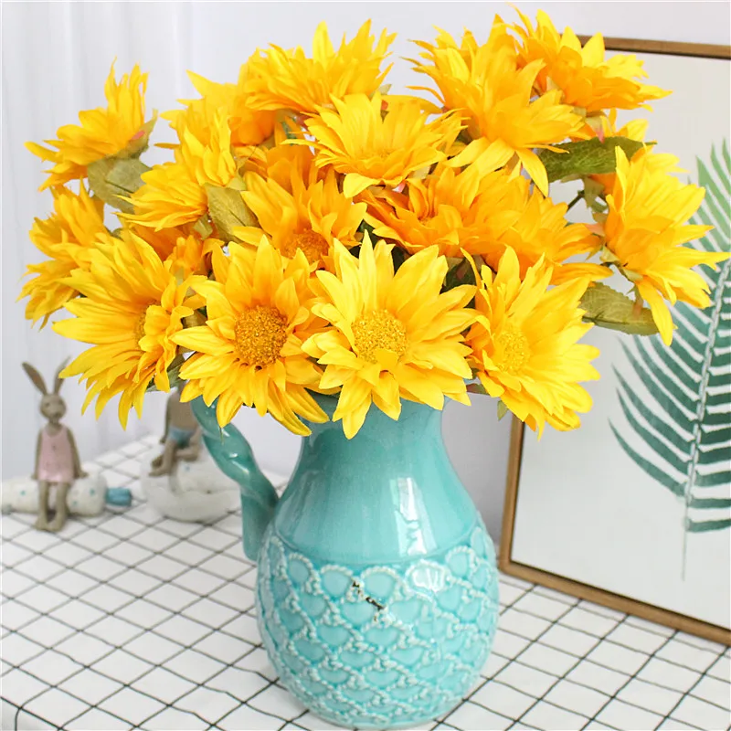 Artificial silk 5 head sunflower bouquets Home hotel table decoration fake flowers Wedding hand holding Photography props | Дом и сад
