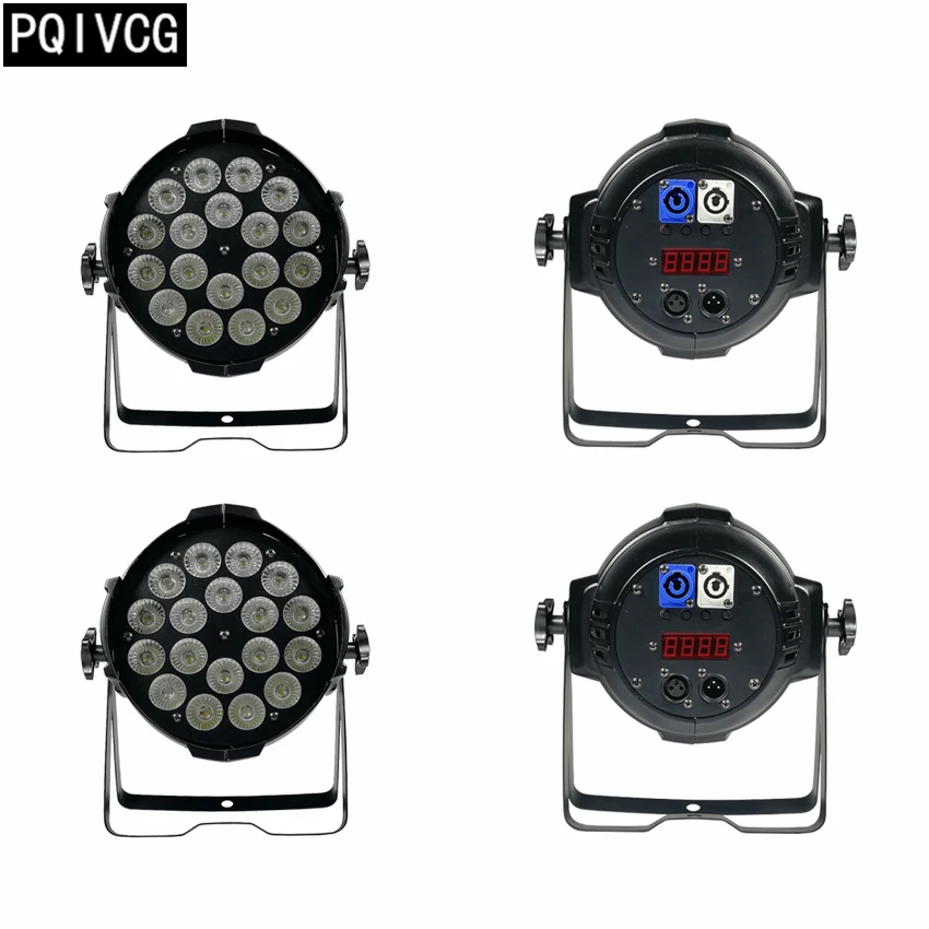 

4 pieces /18x12w rgbw led par light aviation plug rgbw 4in1 flat par lights profession dmx512 led lights