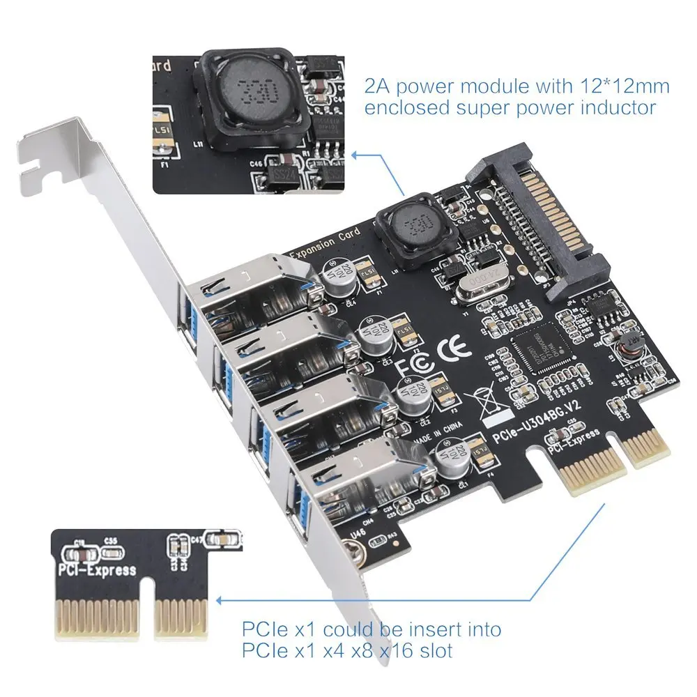  4 Ports USB 3.0 zu PCI Express Expansion Karte USB 3.0 PCI-e Controller Hub für Desktop PC mit 8 cm