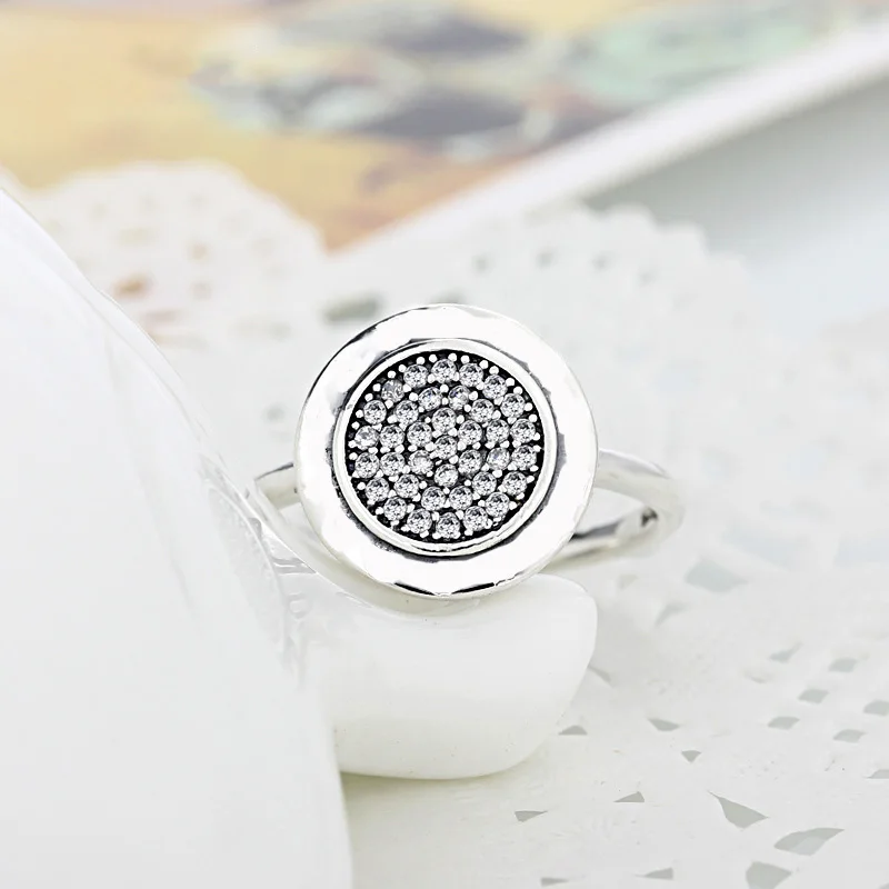 Authentic 925 Sterling Silver Ring Pave Logo Signature With Crystal Rings For Women Wedding Party Gift Fine Europe Jewelry