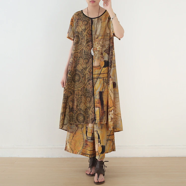 Grote size vrouwen nationale stijl gedrukt dresslong tweedelige set + negen-minuut pantsloose wijde pijpen broek set zomer gratis Verzending Grote size vrouwen nationale stijl gedrukt dresslong tweedelige set + negen-minuut pantsloose wijde pijpen broek set zomer gratis Verzending