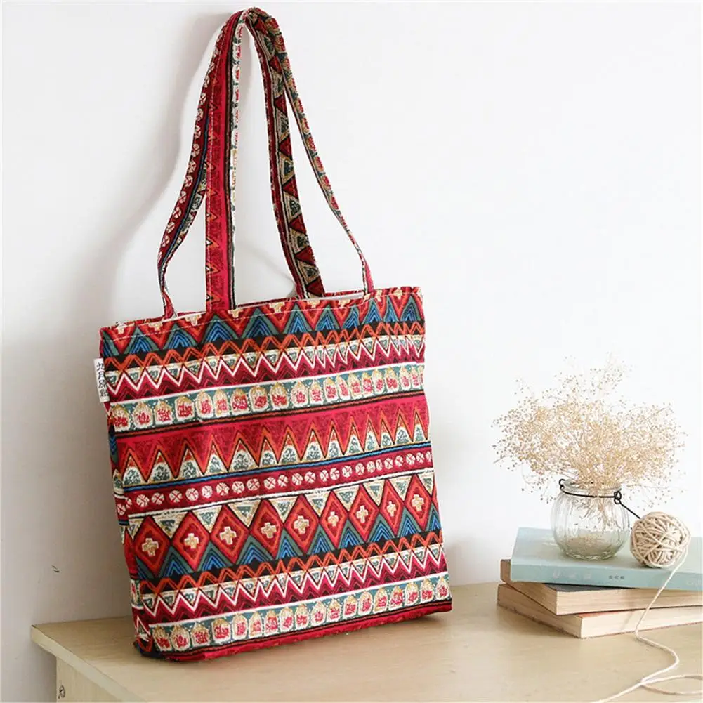 

Ethnic Embroidery Crossbody Bag Thick Pure Cotton Portable Messenger Bohemian Shoulder Hand Bag Tote Eco Friendly Simple Bags