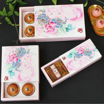 

100pcs Pink Flower Moon Cake Box Gift Box Egg Yellow Crisp Box Drawer Type High-grade Cookies Packing Box ZA6322