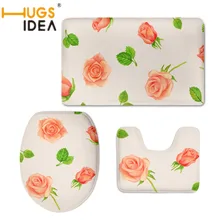 HUGSIDEA 3 шт./компл. Цветочный принт теплые Чехлы для сиденья унитаза-слип ROSE Туалет двери Коврики Ковры для Ванная комната сиденье крышка pad