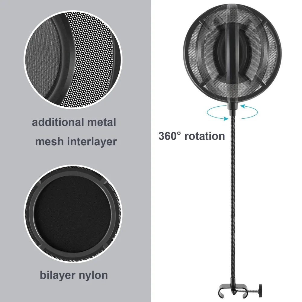 Neewer 6-дюймовый двойной Слои нейлон микрофонный поп-фильтр с «гусиная шея»