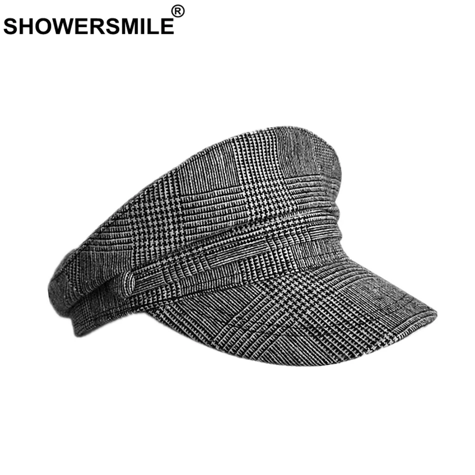 SHOWERSMILE, Хаундстут, военная шляпа, Женская хлопковая летняя армейская Кепка, женская серая клетчатая дышащая Кепка Baker, Женская винтажная Кепка s