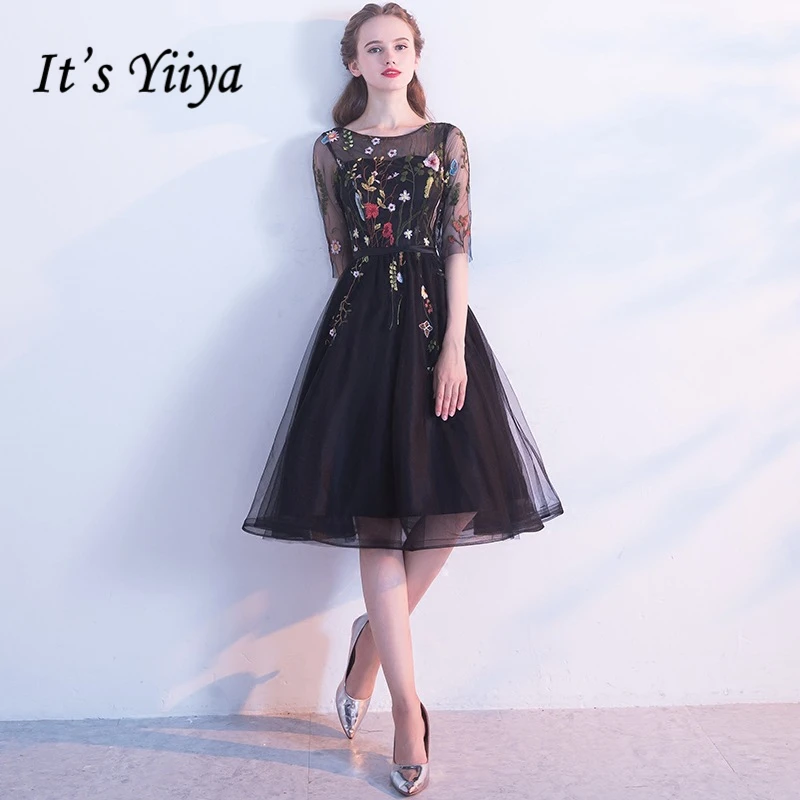 

It's Yiiya O-Neck Luxury Evening Dresses Fashion Designer Embroidery Flower Sexy Illusion Tulle Formal Dress LX313
