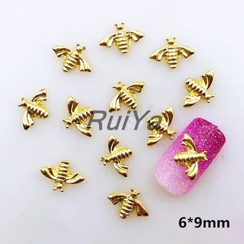 

20Pcs/Lot Gold Silver Black 6*9mm lovely Sweet Bee 3D Metal Alloy Nail Art Decorations Nail Stickers/Charms/ DIY Nail Accessorie
