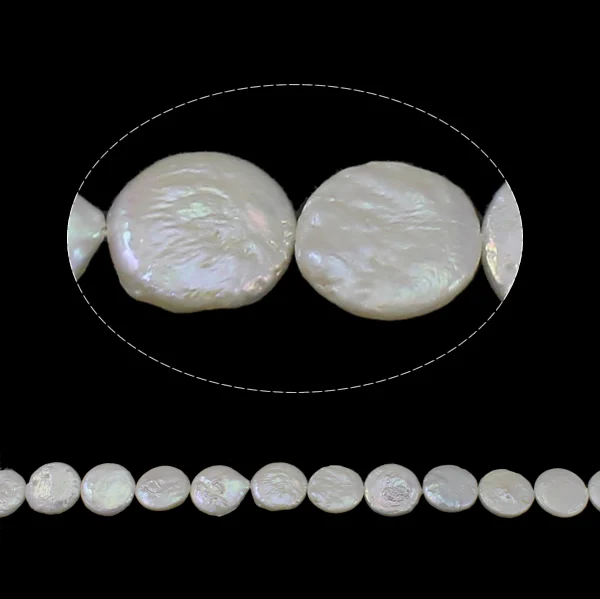 

Approx 15.3 Inch natural white Grade A 14-15mm Hole:Approx 0.8mm Coin Cultured Freshwater Pearl Beads
