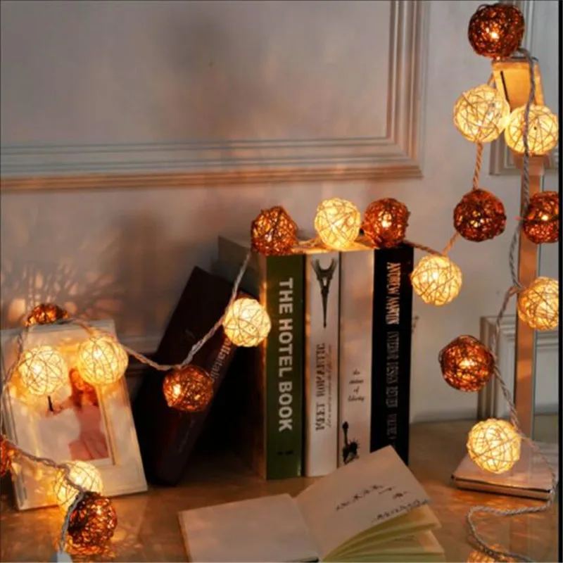 

3M 20LED Battery String Light White Coffee Rattan Ball String Lights Christmas Garden Wedding Party Holiday Decor Fairy Lights