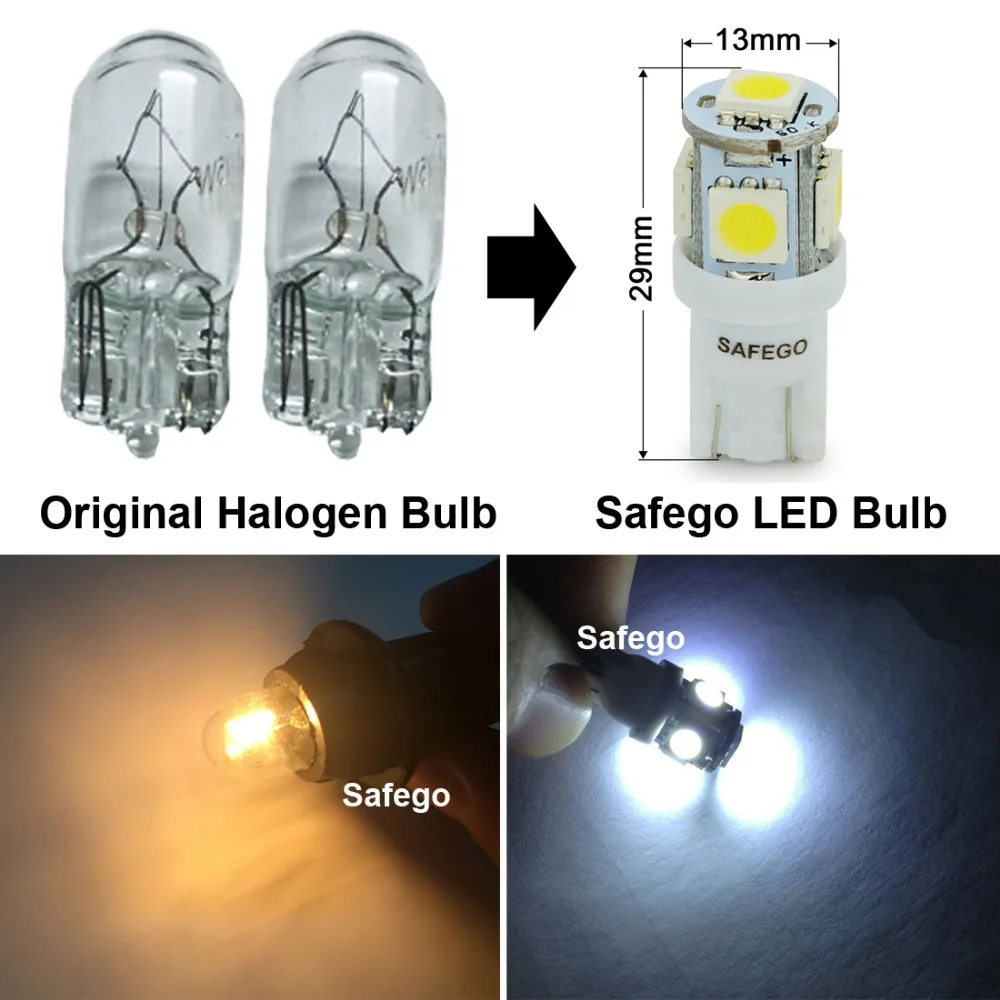 Safego 30 шт. W5W LED T10 5 SMD 5050 12 в супер белые Сменные лампы для салона автомобиля чтения