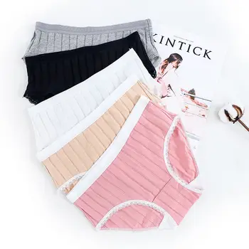 

Women Cotton Panties Female Striped Breathable Briefs Sexy Lace Edge Underwear Women Cotton Crotch Lingerie Intimates