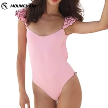 Women One Piece Bikini Set Sexy Mujer Bathing Dress Flounce Edge Backless Swimwear flounce swim dress set
