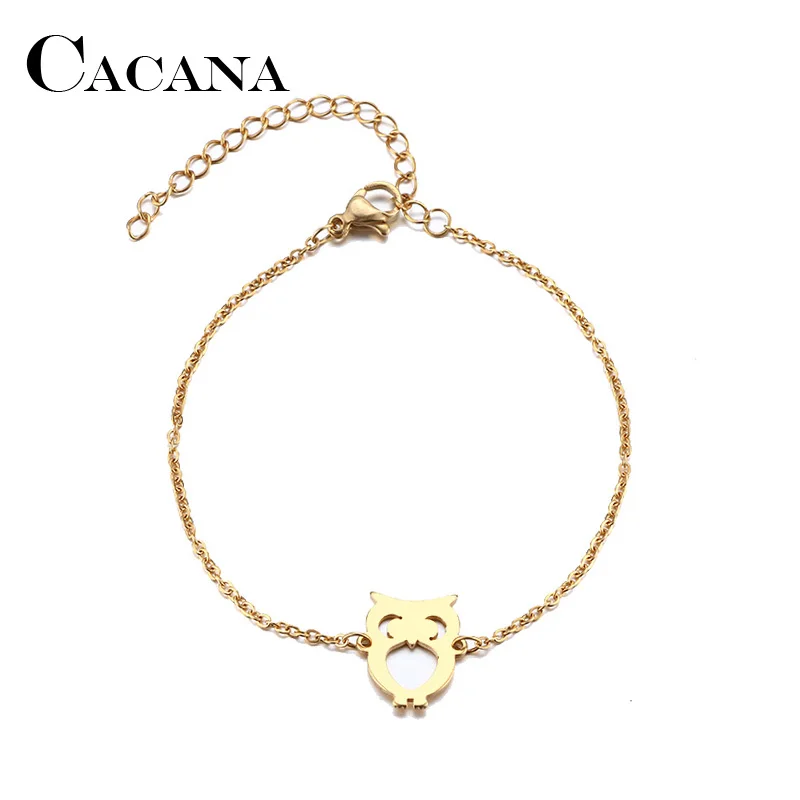 

CACANA Stainless Steel Bracelet For Women Man Owl Gold And Silver Color Pulseira Feminina Lover's Engagement Jewelry