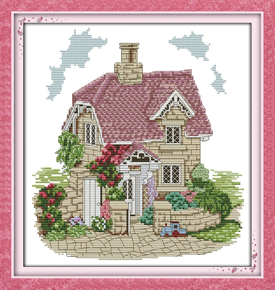 

New Exquisite villa scenery Cotton DMC cross stitch kit 14ct white 11ct print embroidery DIY handmade needlework wall home decor