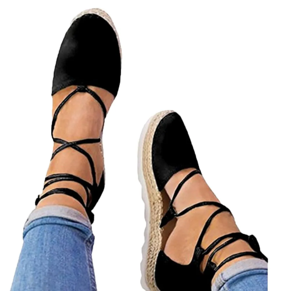 Женские повседневные Эспадрильи на платформе со шнуровкой; Летние праздничные сандалии на массивном каблуке; обувь на ремешке;# NFA