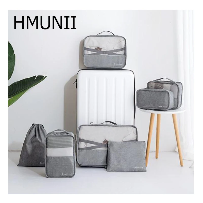 HMUNII модные аксессуары для путешествий упаковочные мешки для хранения 7 комплектов сумок для хранения нижнего белья обувь для путешествий водонепроницаемый мешок для стирки
