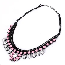 Европейские и американские популярные с завода-изготовителя Большие женские цепи толстый каблук розовый драгоценный камень кристалл кулон ожерелье для женщин# N020