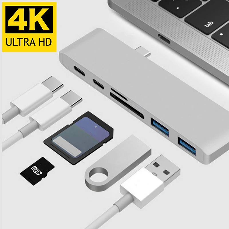 

7 IN 1 Type C to Thunderbolt 3 HDMI 4K USB 3.0 USBC SD TF Card Reader Hub Multi USB 3.0 Splitter Dock PD Charing for Macbook