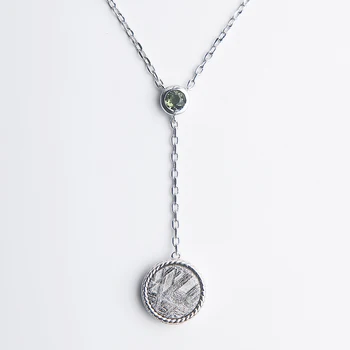 

Genuine Moldavite Gibeon Iron Meteorite Beads Pendants Fashion Gemstone Round Shape 925 Silver Plated Fine Jewelry Pendant